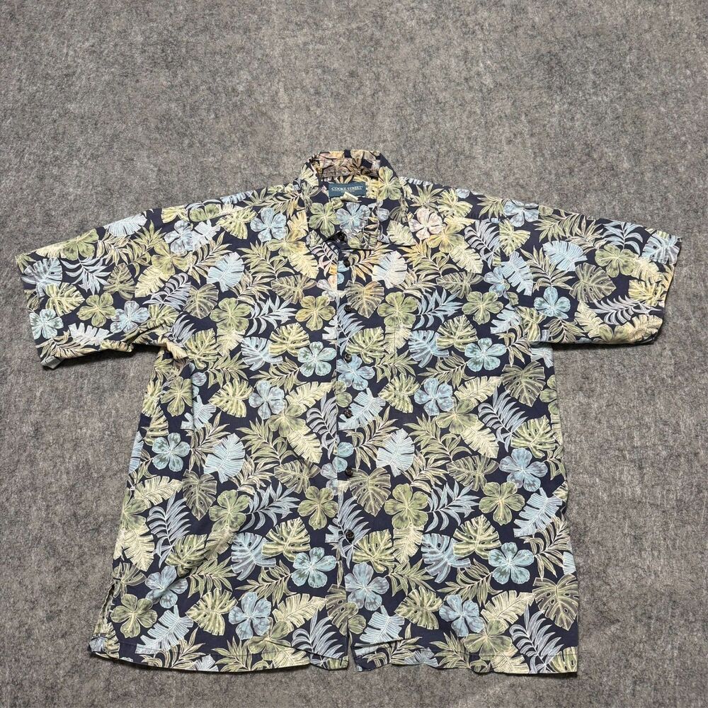 Cooke Street Mens Hawaiian Shirt Size L Leaf Bamboo Floral Button Up